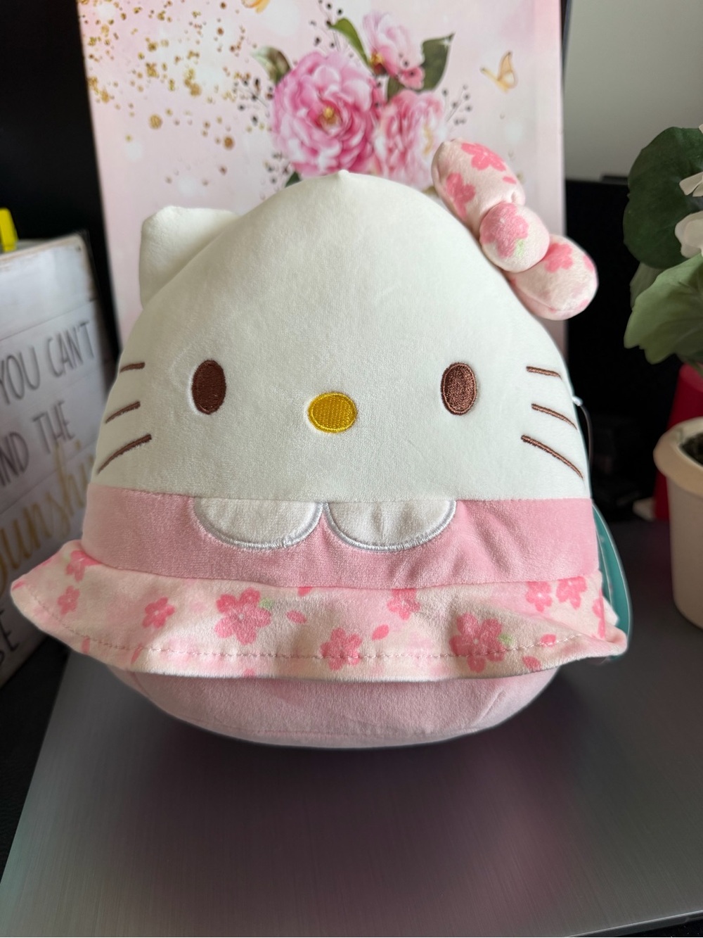 Squishmallow Hello Kitty Plush stuffy in White and Pink Floral Dress